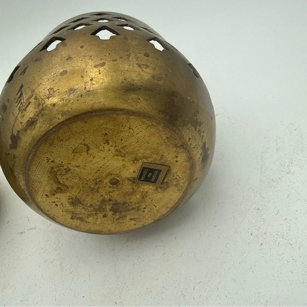 VTG  Brass votive/ Tealight Cardholders Cutout Patterns Bohemian Style India